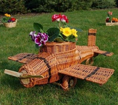 XL Premium Flugzeug 85cm Korbgeflecht Rattan Körbe Pflanzkorb Pflanzkasten Deko