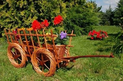 XL Premium Leiterwagen 70cm Korbgeflecht Rattan Körbe Pflanzkorb Pflanzkasten