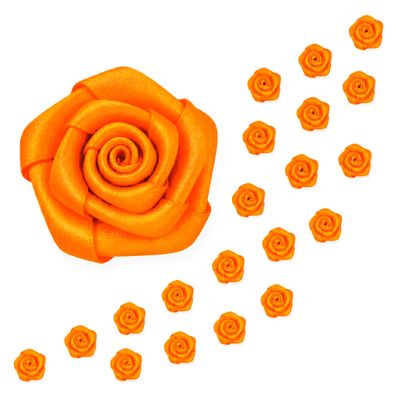 Satinrosen 15mm zum Basteln & Aufnähen 20 Stück Orange