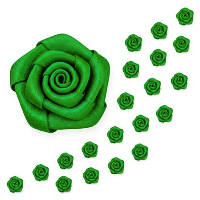Satinrosen 15mm zum Basteln & Aufnähen 20 Stück Grün