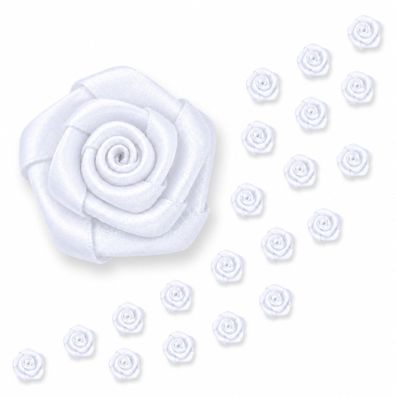 Satinrosen 15mm zum Basteln & Aufnähen 20 Stück Weiß