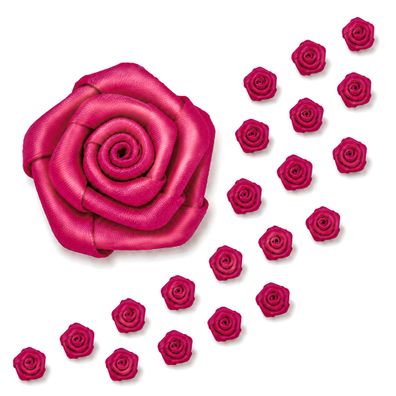 Satinrosen 15mm zum Basteln & Aufnähen 20 Stück Fuchsia