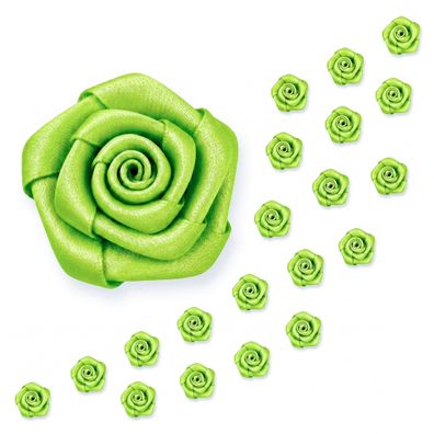 Satinrosen 15mm zum Basteln & Aufnähen 20 Stück Hellgrün / Maigrün