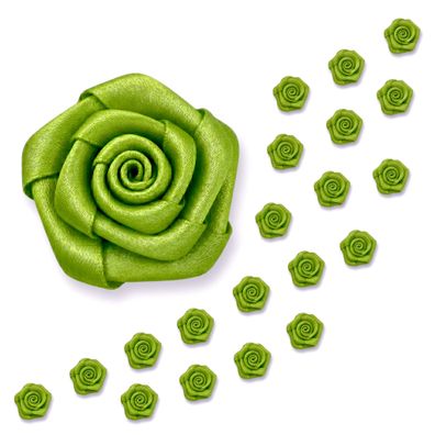 Satinrosen 15mm zum Basteln & Aufnähen 20 Stück Lindgrün