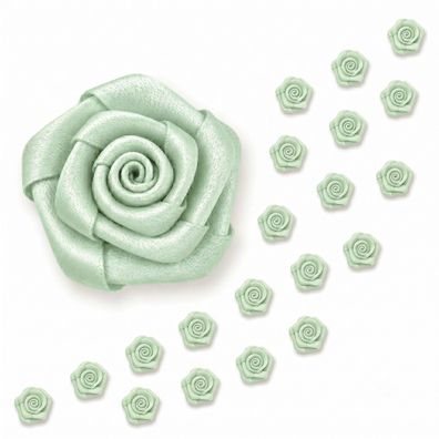 Satinrosen 15mm zum Basteln & Aufnähen 20 Stück Mint