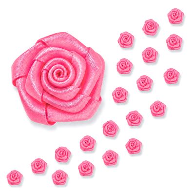 Satinrosen 15mm zum Basteln & Aufnähen 20 Stück Pink