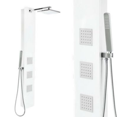 Luxus Duschpaneel aus weißem Glas und vielen Funktionen Regendusche 150cm WOW!