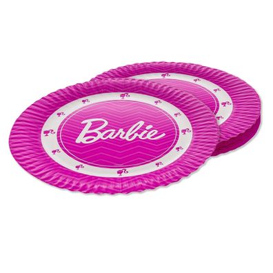 Barbie Papp-Teller pink 23cm 8 Stück für Kindergeburtstag Tischdeko Mädchen
