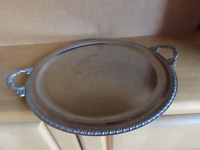 Servierplatte Vorlegeplatte Beilagenplatte rund mit Griffe Metall ca.34,5 cm Ø