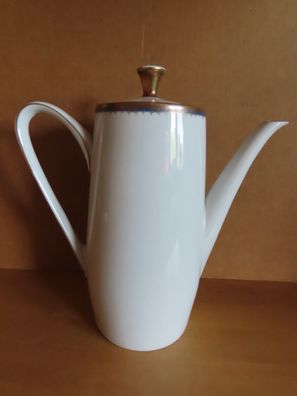 Kaffeekanne Kanne weiß am Rand Gold mit blauen Strichen Jaeger 04476