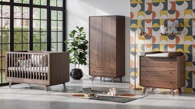 Babyzimmer Kinderzimmer komplett Set Maddy walnuss Schrank Kommode Bett