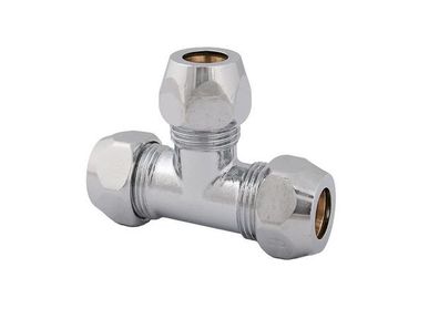 JS T-STUECK M. 3 Quetschverschr. DN8,3/8"x8MM, Erchromt