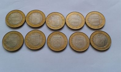 10 x 5 euro 2011 Finnland diverse Motive vz-bankfrische Erhaltung