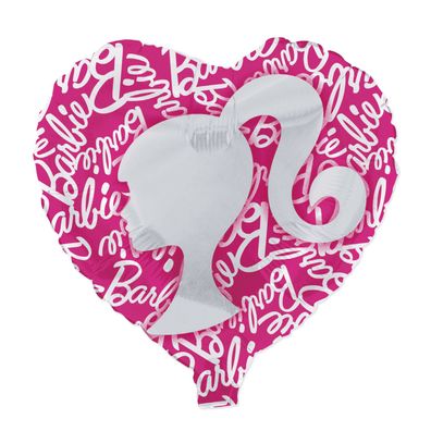 Folienballon Barbie Herz pink 45cm mit Barbiekopf Motiv für Mädchen-Party