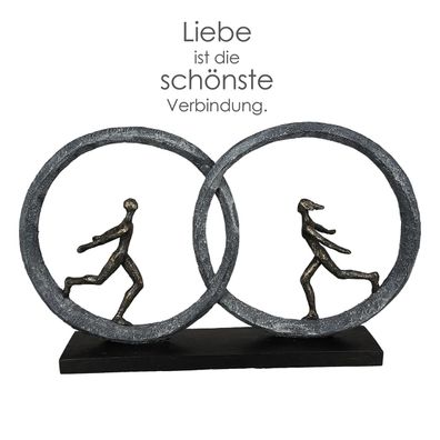 Gilde Skulptur "So in Love" bronzefarbene Figuren in zwei Ringen, Basis in schwarz