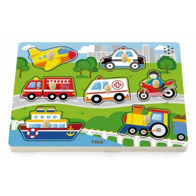 VIGA Holzpuzzle mit Geräuschen Fahrzeuge
