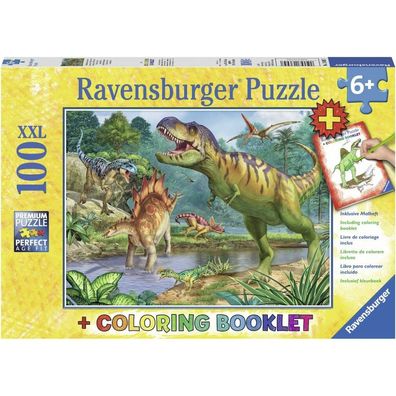 Ravensburger Puzzle Prähistorische Dinosaurierwelt XXL 100 Teile + Malbuch