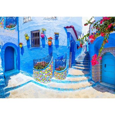 ENJOY Puzzle Türkisfarbene Straße in Chefchaouen, Marokko 1000 Teile