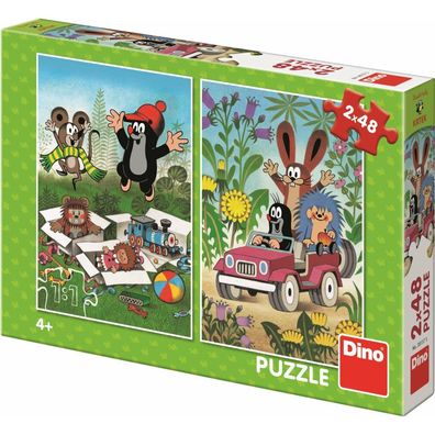 DINO Puzzle Maulwurf ist glücklich, Maulwurf und Auto 2x48 Teile