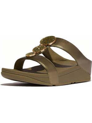 FitFlop Damen Sandalen Halo Bead-Circle Metallic H-Bar Slides HJ2