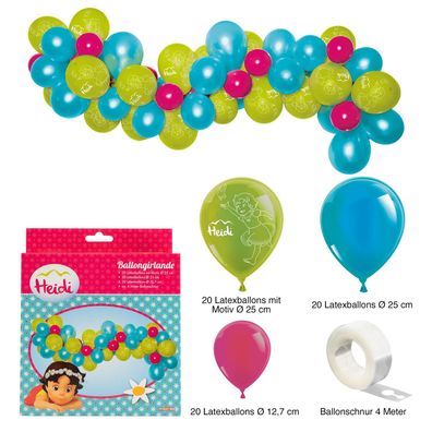 Heidi Ballongirlande Set 60-lig pink blau grün Raumdekoration für Naturfreunde