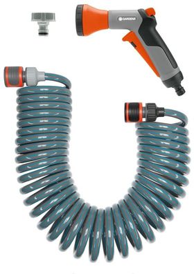Gardena Spiralschlauch-Set 10 m, mit Systemteilen und Brause #04647-20
