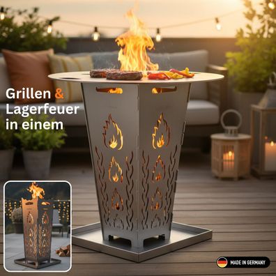 FireDesire Grill Pro Feuerkorb + Grillplatte + Ascheschale, Feuertonne, Feuerschale
