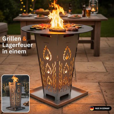 FireDesire Feuerkorb mit Grillplatte + Ascheschale, Feuertonne, Feuerschale, Grill