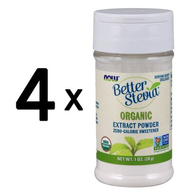 4 x NOW Foods Better Stevia - Extract Powder, Organic - 28g