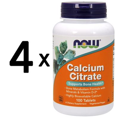 4 x NOW Foods Calcium Citrate, with Minerals & Vitamin D-2 - 100 tabs