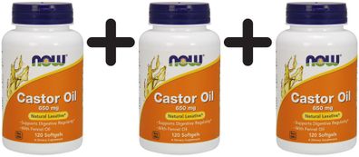 3 x NOW Foods Castor Oil, 650mg - 120 softgels