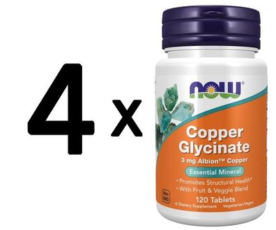 4 x NOW Foods Copper Glycinate - 120 tabs