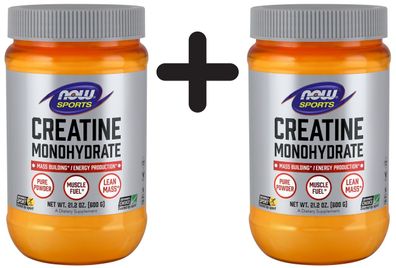 2 x NOW Foods Creatine Monohydrate, 100% Pure Powder - 600g