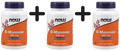 3 x NOW Foods D-Mannose, 500mg - 120 vcaps