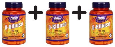 3 x NOW Foods D-Ribose, 750mg - 120 vcaps