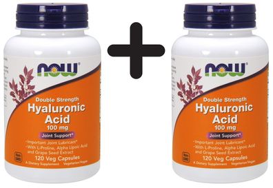 2 x NOW Foods Hyaluronic Acid, 100mg (Double Strength) - 120 vcaps