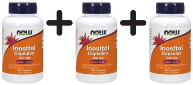 3 x NOW Foods Inositol, 500mg (Caps) - 100 caps