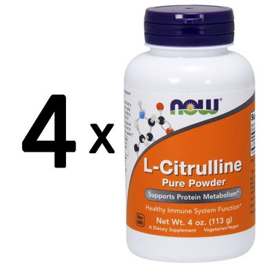 4 x NOW Foods L-Citrulline, 100% Pure Powder - 113g
