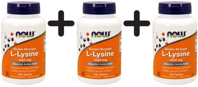 3 x NOW Foods L-Lysine, 1000mg - 100 tabs