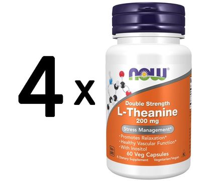 4 x NOW Foods L-Theanine, 200mg with Inositl - 60 vcaps