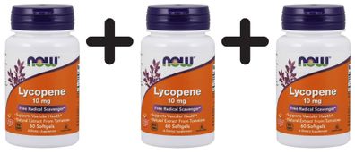 3 x NOW Foods Lycopene, 10mg - 60 softgels