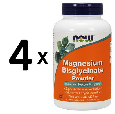 4 x NOW Foods Magnesium Bisglycinate Powder - 227g