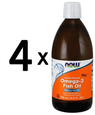 4 x NOW Foods Omega-3 Fish Oil Liquid, Lemon - 500ml