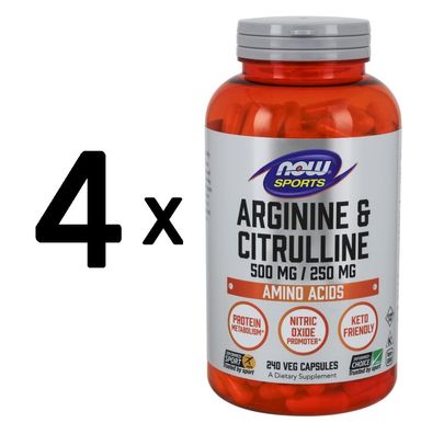 4 x NOW Foods Arginine & Citrulline - 240 vcaps