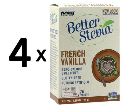 4 x NOW Foods Better Stevia, French Vanilla - 75 packets