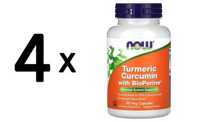 4 x NOW Foods Turmeric Curcumin with BioPerine - 90 vcaps