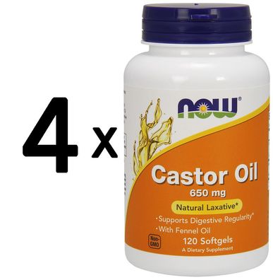 4 x NOW Foods Castor Oil, 650mg - 120 softgels