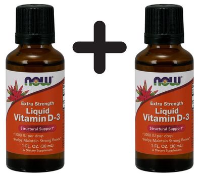 2 x NOW Foods Vitamin D-3 Liquid, 1000 IU (Extra Strength) - 30 ml