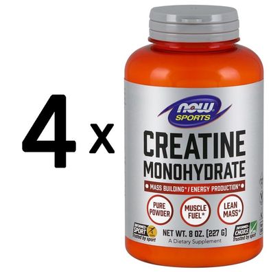 4 x NOW Foods Creatine Monohydrate, Pure Powder - 227g