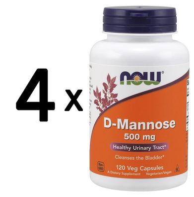 4 x NOW Foods D-Mannose, 500mg - 120 vcaps